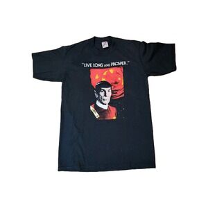 Vintage Spock Star Trek Live Long & Prosper Black Medium Super T JERZEES T Shirt